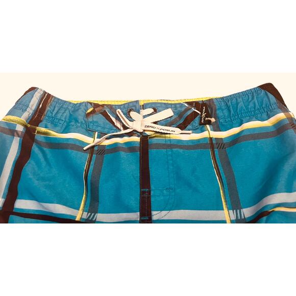 ZEROXPOSUR HI-RISE OUTER DRAWCORD SWIM TRUNKS, YOUTH, M 10/12, BLUE-YELLOW WHITE - Picture 2 of 11
